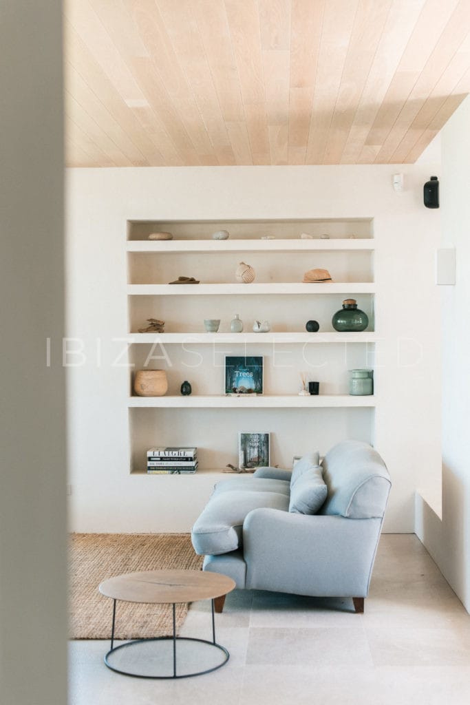 Sofa, sofa table and wall shelf of living room