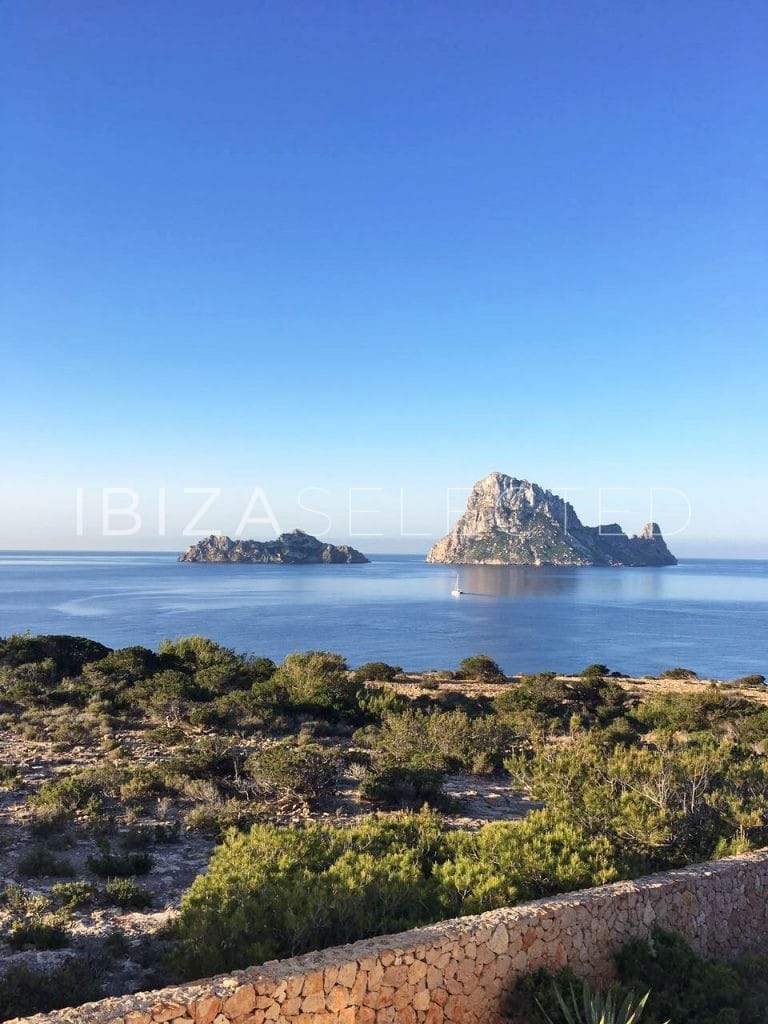 View to sea and rock island Es Vedra