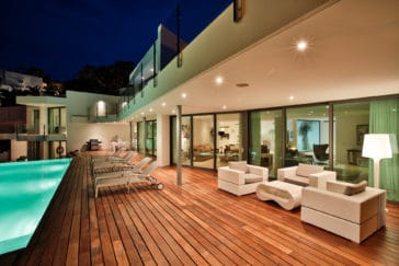 Illuminated Glass structured veranda, pool and terraces of the finca
