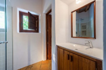 Washbasin with one tap with wooden sink cabinet