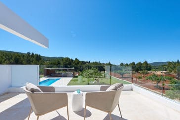 Outdoor terrace with views pool, garden and farmland