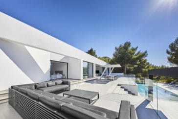 Modern terrace with pool in minimalistic square style