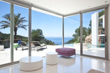 Sea view from glass fronted living room
