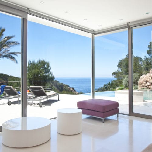 Sea view from glass fronted living room