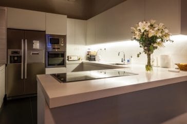 Corner kitchen in a modern white design
