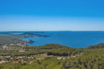 Amazing views of landscape and the sea of Ibiza's south coast bay 'Es Cubells'