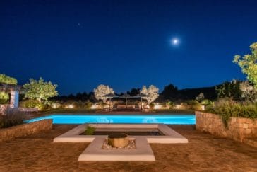 Swimmingpool of Ibiza's Blakstad finca by night