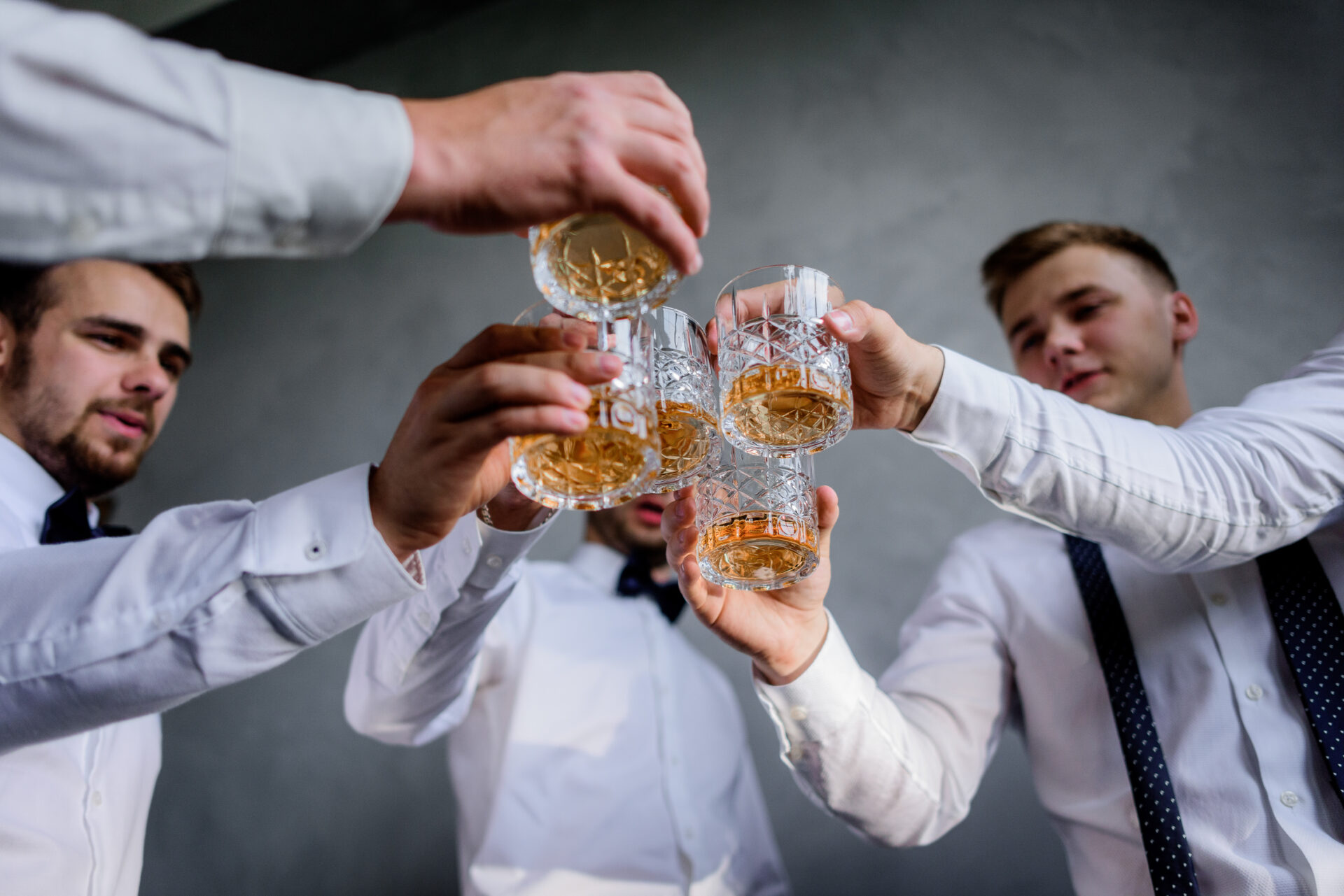Best Men With Glasses Filled Up With Alcohol Drinks Dressed In F